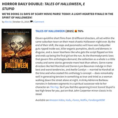 HORROR DAILY DOUBLE: TALES OF HALLOWEEN, ERNEST SCARED STUPID WE'RE DOING 31 DAYS OF SCARY MOVIE PAIRS! TODAY: A LIGHT-HEARTED FINALE IN THE SPIRIT OF HALLOWEEN!